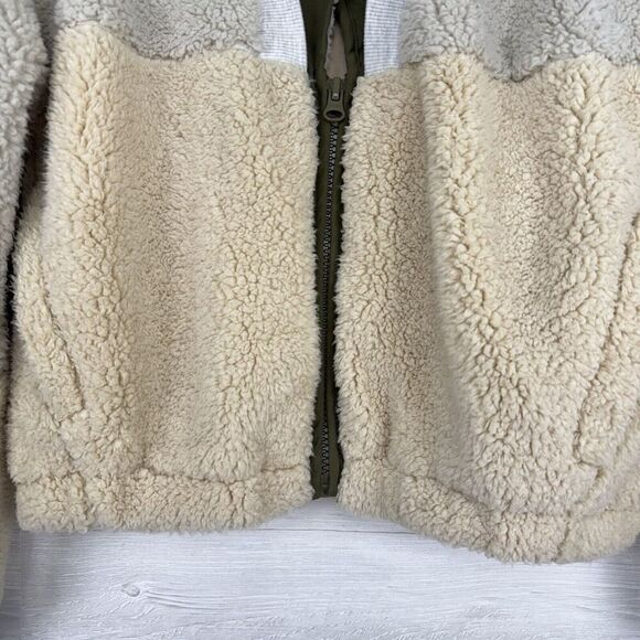 Free People Movement Jacket Women S Sherpa Fleece Full Zip Oversized Cream Green - Picture 5 of 16